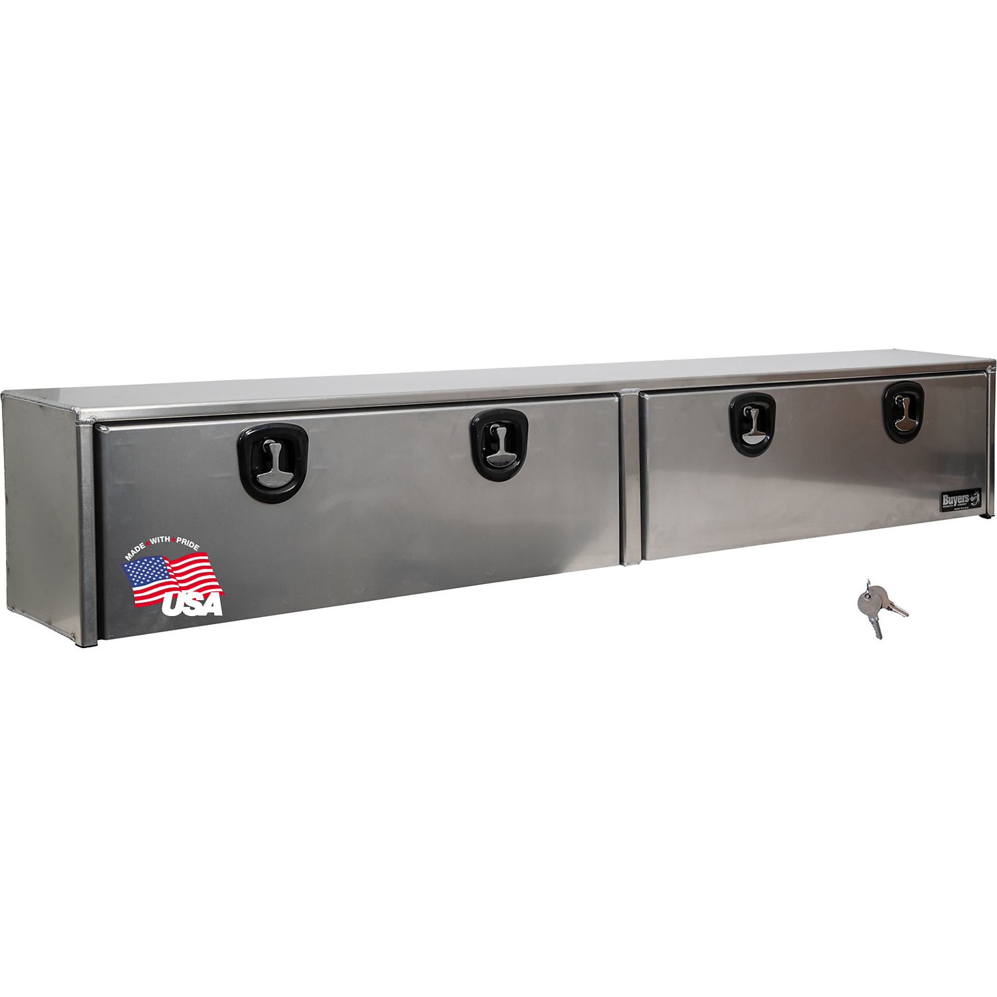 Buyers Products, 96x13x18in. Topsider Truck Bed Tool Job Storage Box, Width 96 in, Material Aluminum, Color Finish Smooth Silver, Model# 1751661